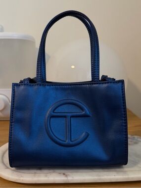 Telfar Small Metallic Navy Shopping Bag - Women's Leather Tote